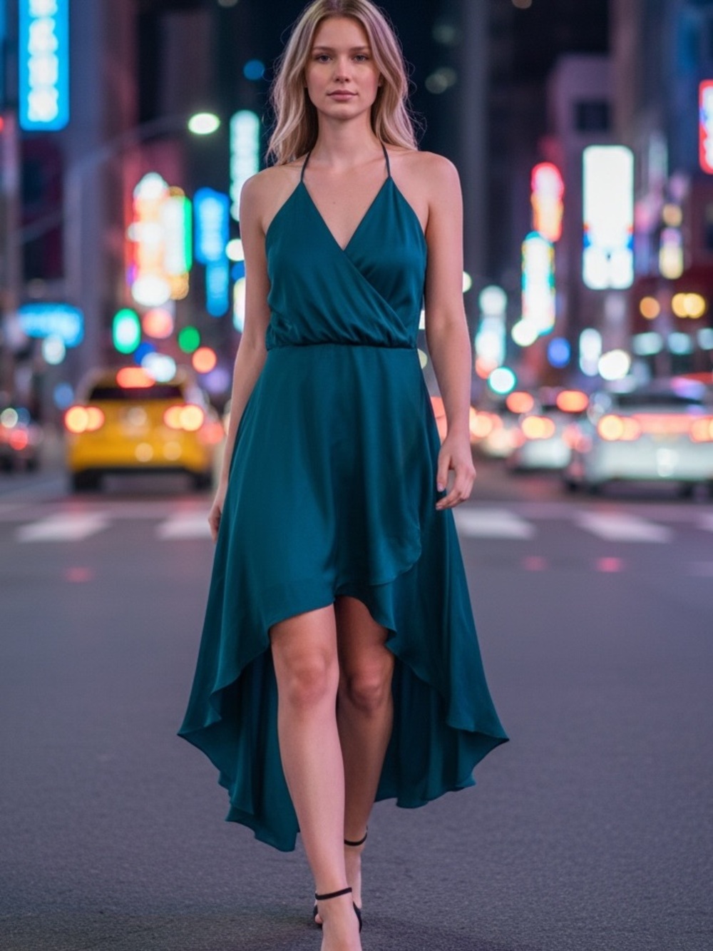 Haute Hippie Teal Halter High-Low Dress